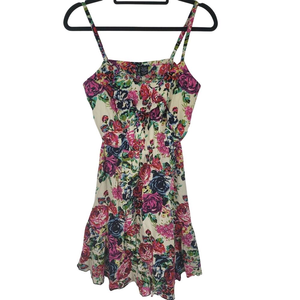 Fire‎ Los Angelas Mini Dress S Womens Multicolor Floral Sleeveless Ruffled Midi